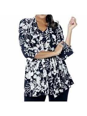 NEW Kim & Co Black White Floral Lightweight Cardigan Size Small